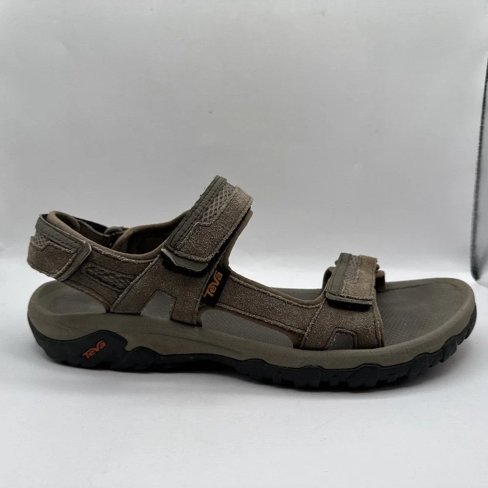 Teva Hudson Sandals Mens Sz 13 Suede Leather Green Gray 3 Adj  Straps Hiking‎